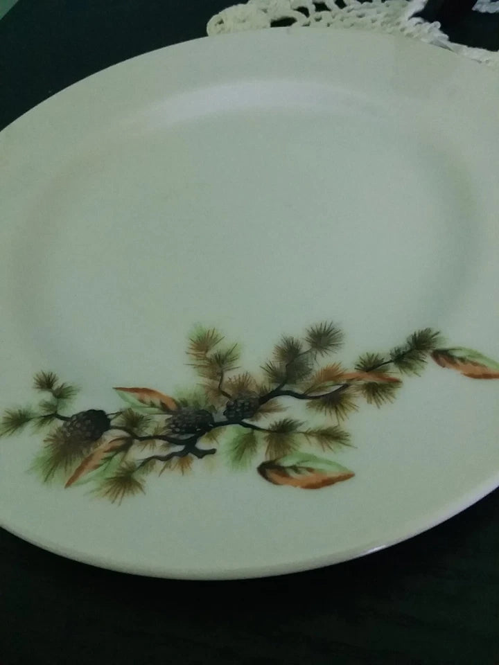 Decorative plate with a painted branch design on a white background