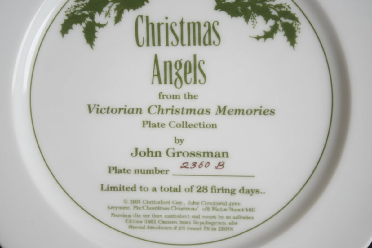 Label for 'Christmas Angels' from the Victorian Christmas Memories Plate Collection by John Grossman