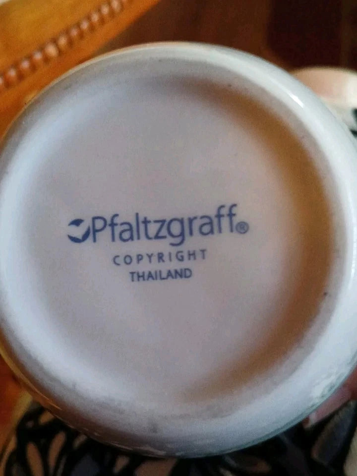 Close-up of a Pfaltzgraff product with 'Copyright Thailand' text on a blurred background