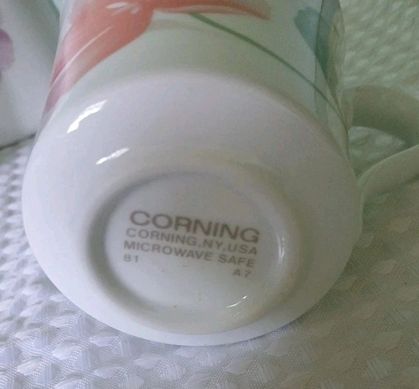 Corning glassware with 'Corning, NY, USA' text on a textured surface