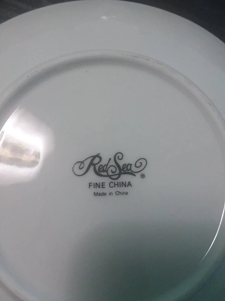 Back of a white plate with 'Red Sea Fine China Made in China' logo