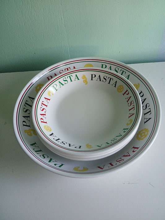 White pasta bowl with 'Pasta' text on a white background