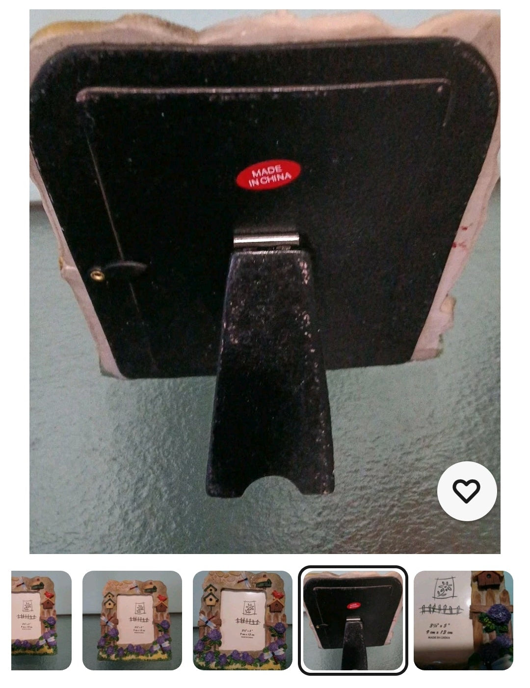 Product listing for themed picture frame bird houses and flower gardeners with a focus on a black frame.