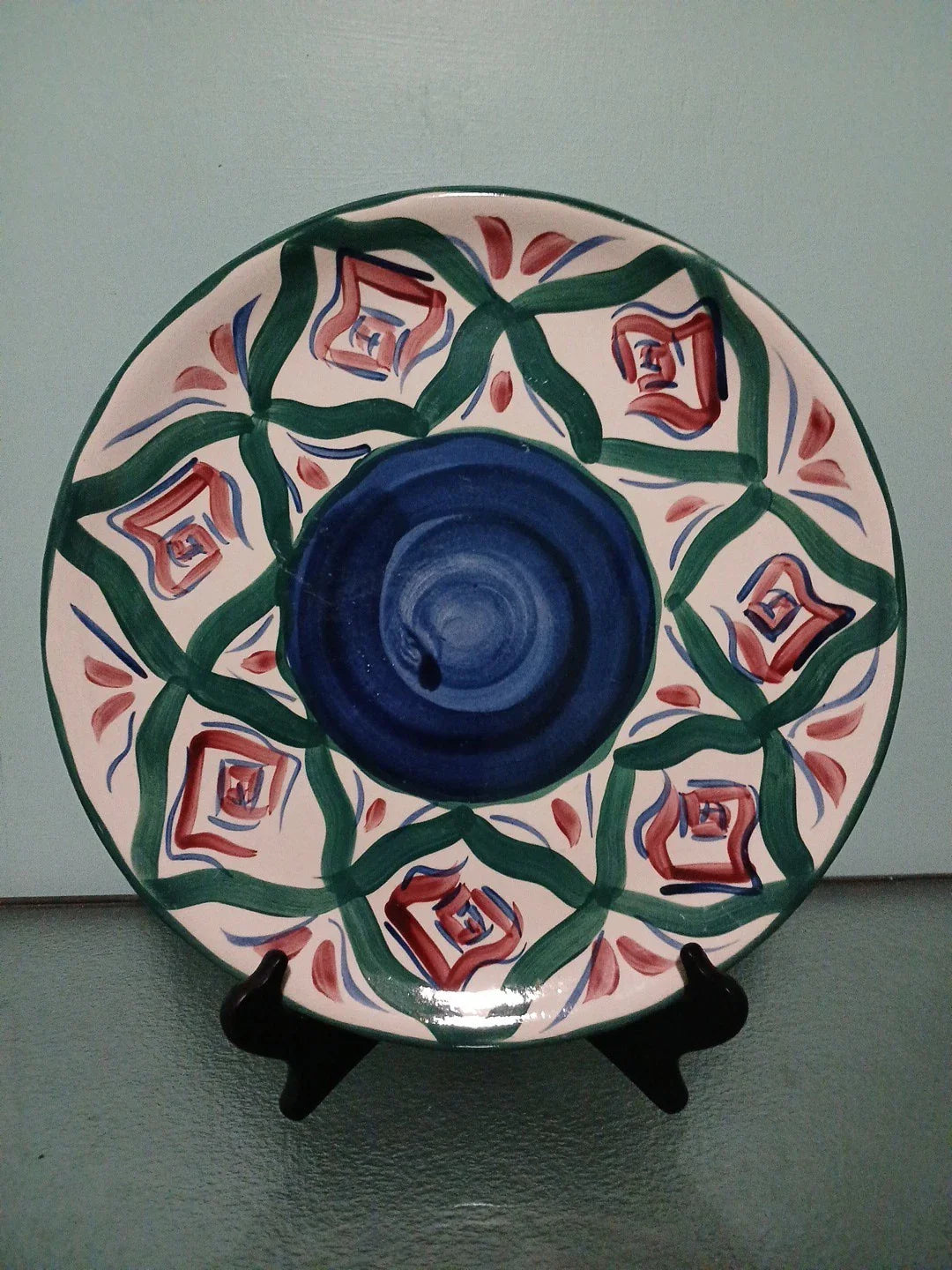 Vintage Hand Painted Serving Platter 16" | Art Deco Multicolor