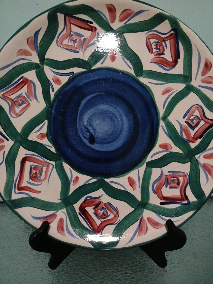 Vintage Hand Painted Serving Platter 16" | Art Deco Multicolor